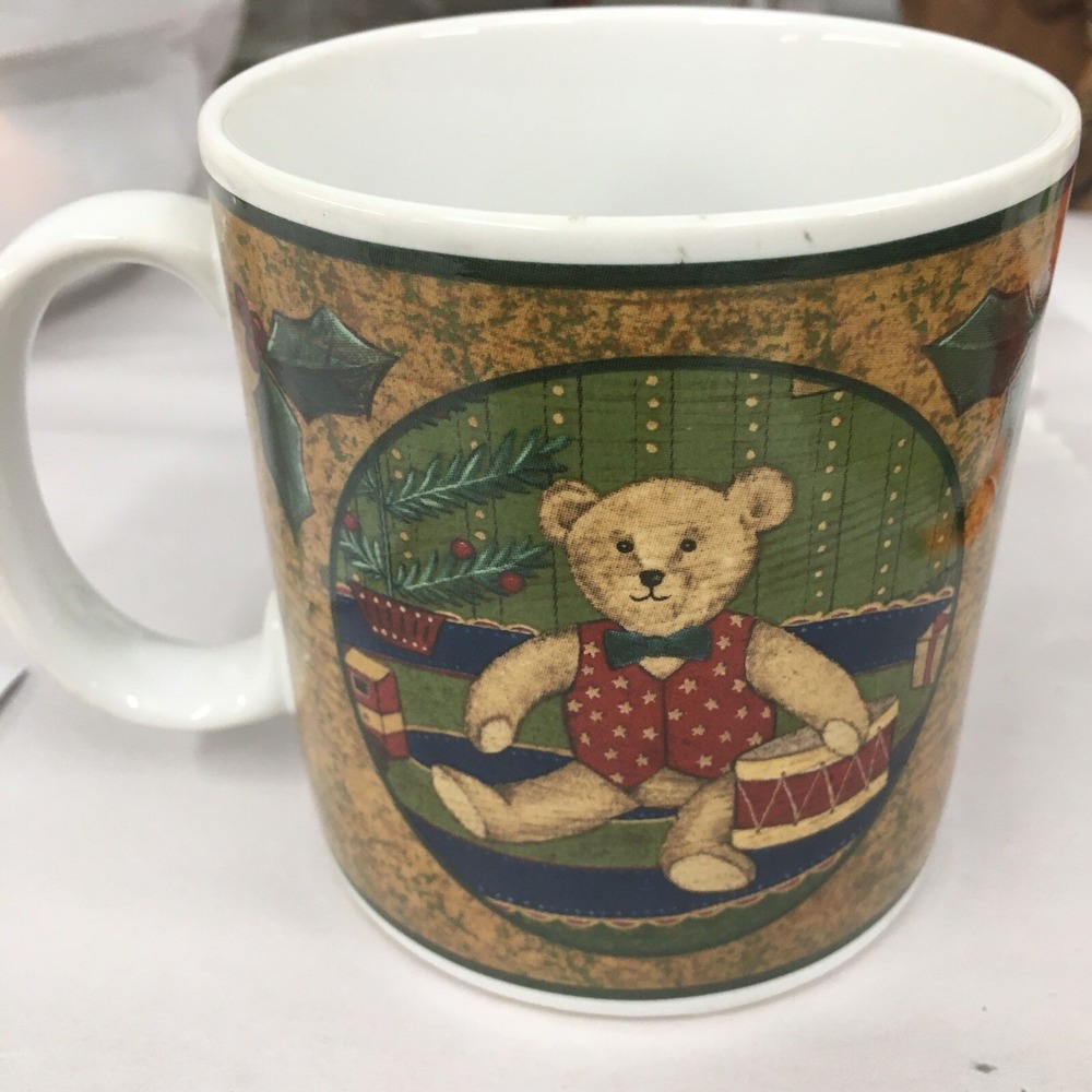 Oneida Sakura Teddy Bear Holiday Cheer Christmas Coffee Mug Stoneware VTG